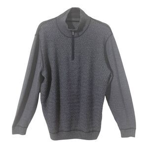 Bugatchi Men’s Merino Wool Gray 1/4 Zip Herringbone Cable Stitch Sweater Large